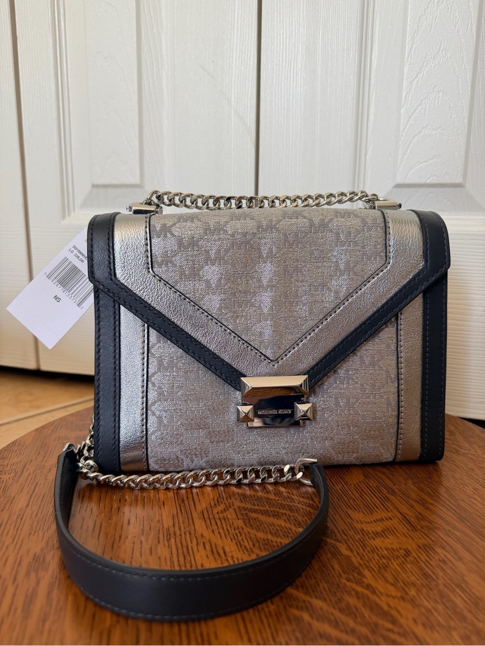NWT Michael Kors Whitney Metallic Silver Convertible Shoulder Chain Bag